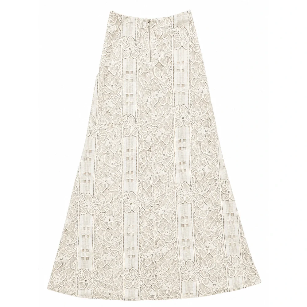 Lulu’s Ivory Lace Rose Embroidered Festival Maxi Skirt Boho Small